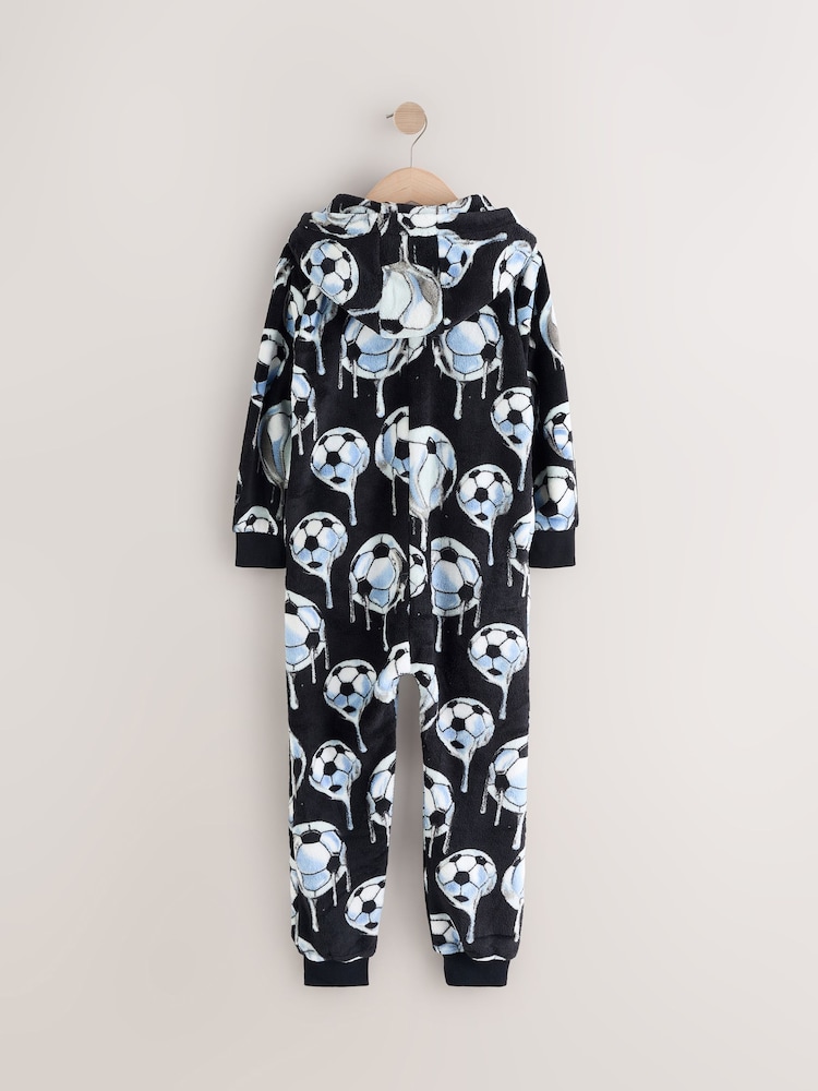 Black/White Football All-In-One Fleece Pyjamas (3-16yrs) - Image 2 of 4