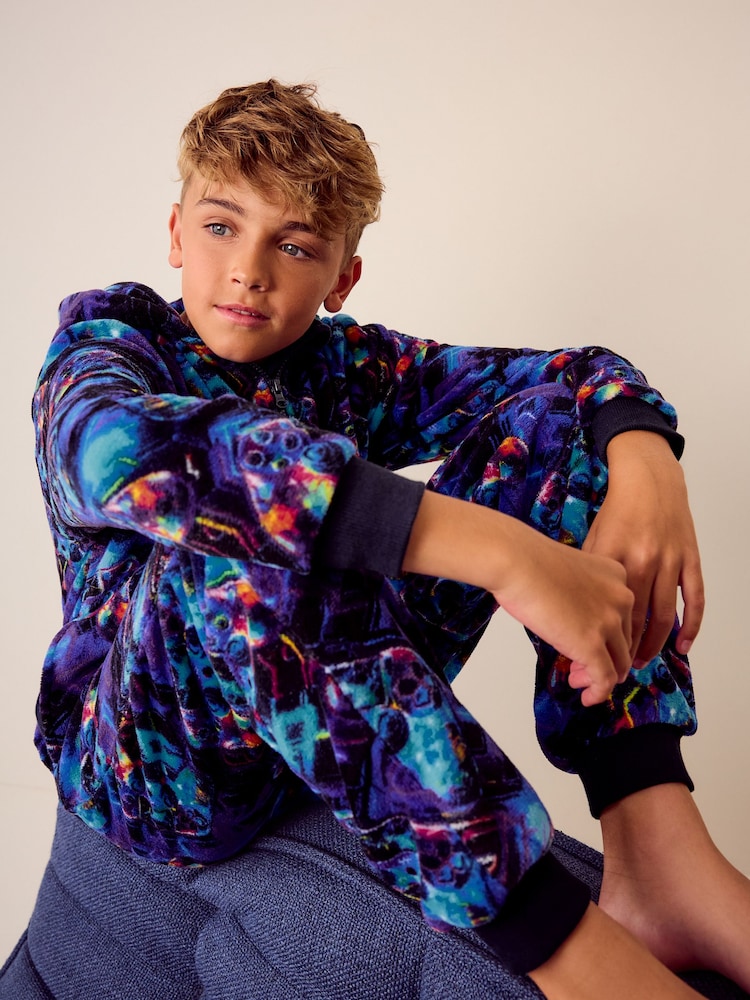 Blue Gamer All-In-One Fleece Pyjamas (3-16yrs) - Image 4 of 9