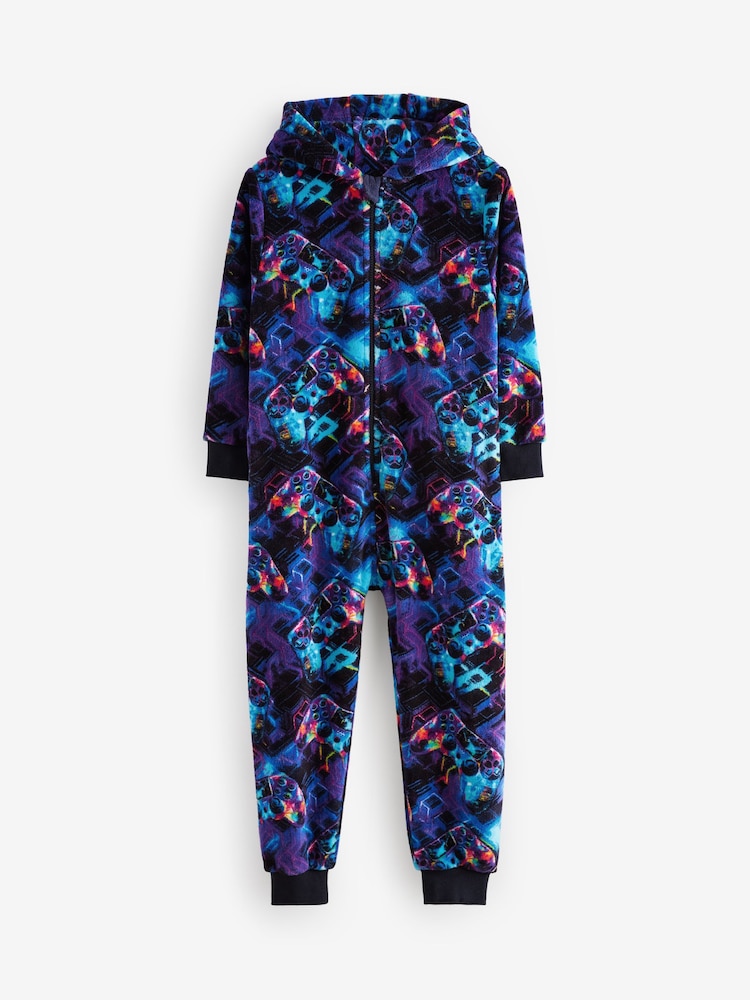 Blue Gamer All-In-One Fleece Pyjamas (3-16yrs) - Image 6 of 9