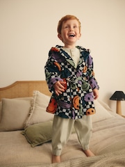 Multi Checkerboard Happy Face Fleece Robe (9mths-10yrs) - Image 2 of 7