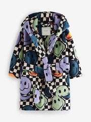 Multi Checkerboard Happy Face Fleece Robe (9mths-10yrs) - Image 4 of 7