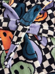Multi Checkerboard Happy Face Fleece Robe (9mths-10yrs) - Image 6 of 7