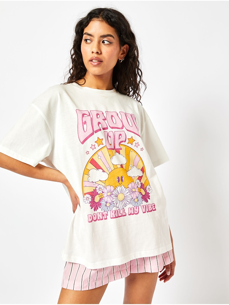 Skinnydip Grow Up Oversized 100% Cotton White T-Shirt - Image 1 of 4