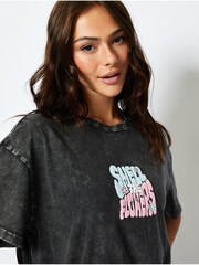 Skinnydip Grey Smell The Flowers Oversized Acid Wash 100% Cotton T-Shirt - Image 4 of 5