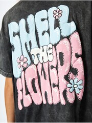 Skinnydip Grey Smell The Flowers Oversized Acid Wash 100% Cotton T-Shirt - Image 5 of 5