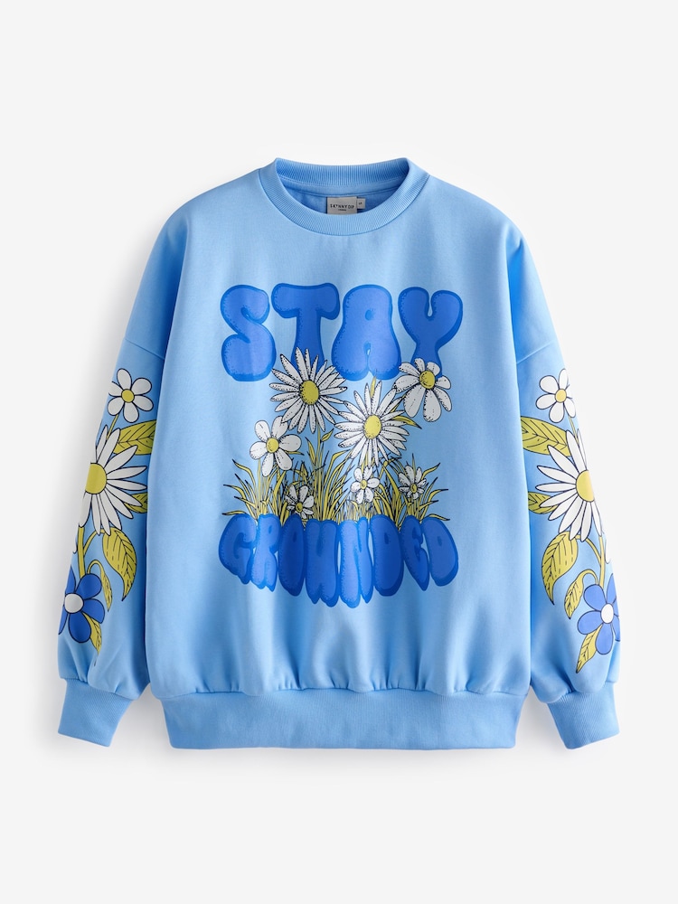 Skinnydip Blue Stay Grounded Acid Wash Oversized Sweatshirt - Image 1 of 1 Skinnydip Blue Stay Grounded Acid Wash Oversized Sweatshirt - Image 1 of 1