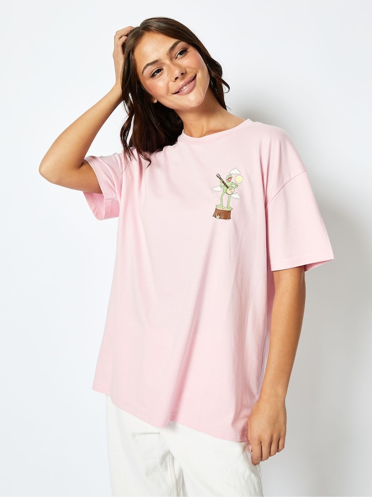 Disney Kermit Living the Dream T-Shirt in Pink - Image 3 of 4