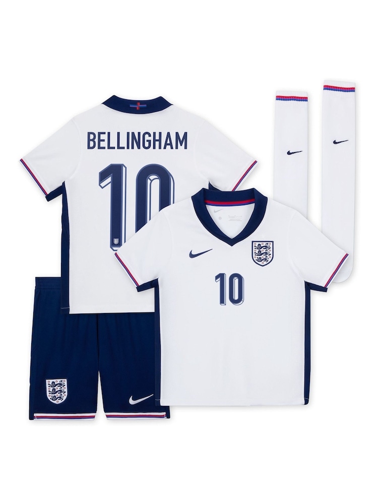 Nike White Bellingham 10 Dri-FIT England Home Little Kids 3 Piece Football Kit - Image 3 of 3