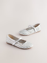 White Leather Woven Mary Jane Shoes - Image 1 of 5
