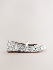 White Leather Woven Mary Jane Shoes - Image 2 of 5