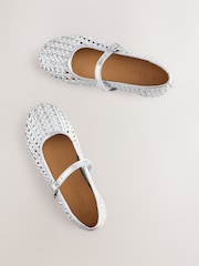 White Leather Woven Mary Jane Shoes - Image 3 of 5