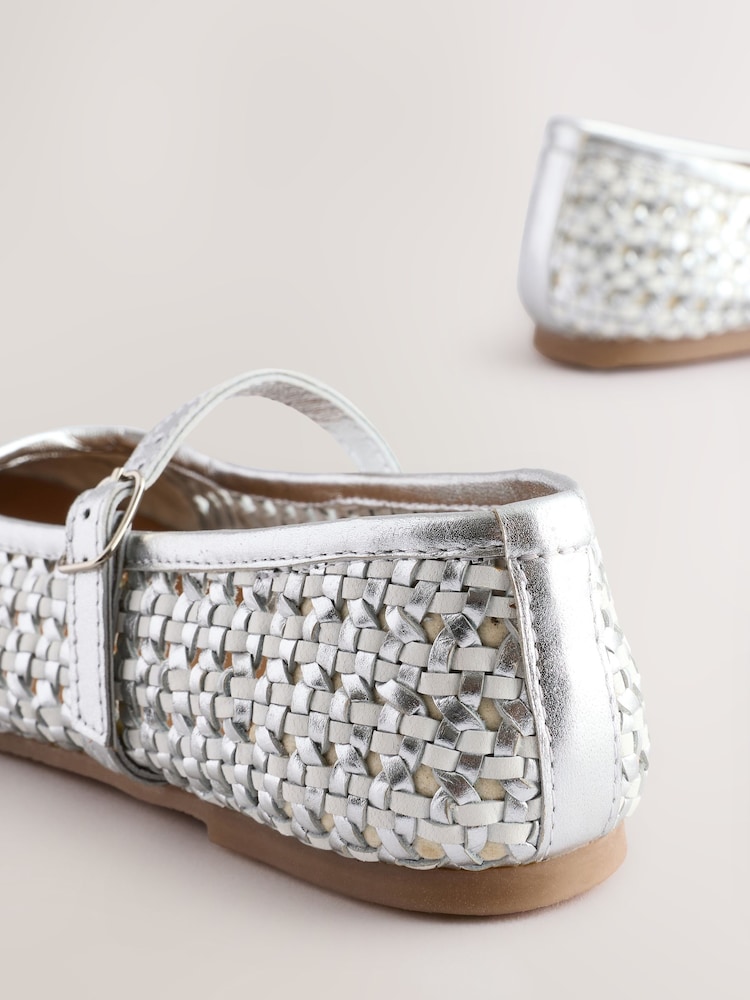 White Leather Woven Mary Jane Shoes - Image 4 of 5