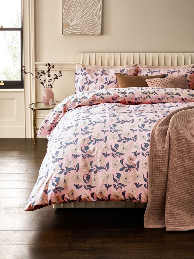Pink 100% Cotton Reversible Printed Duvet Cover and Pillowcase Set - Image 3 of 7