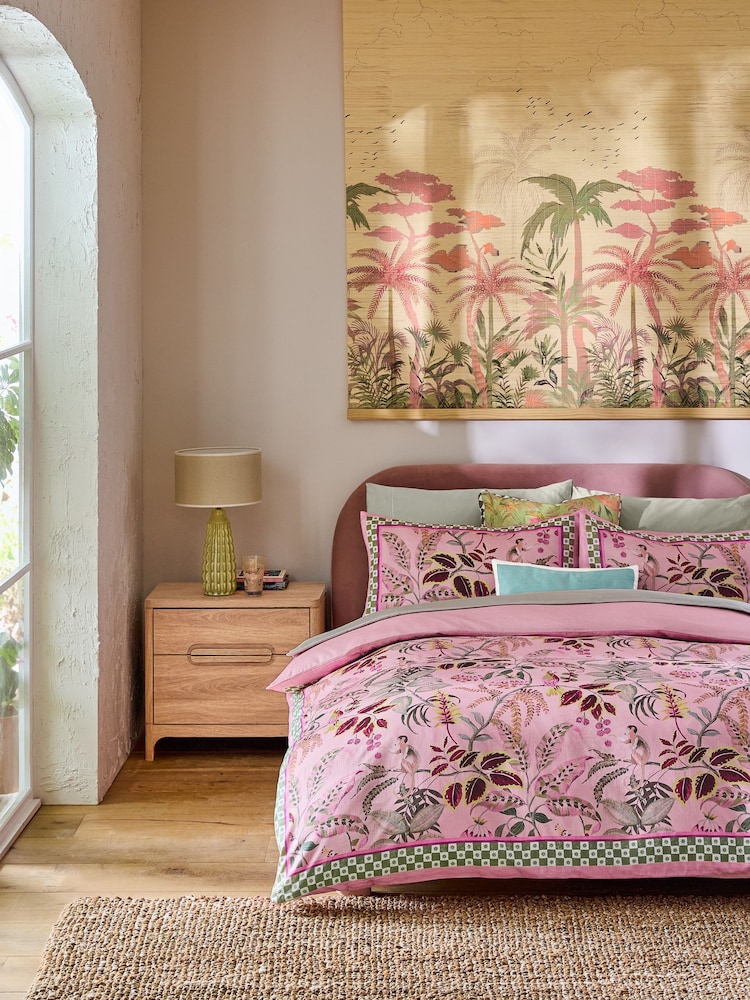 Pink 200 Thread Count Sateen Global Garden Floral Duvet Cover and Pillowcase Set - Image 3 of 6