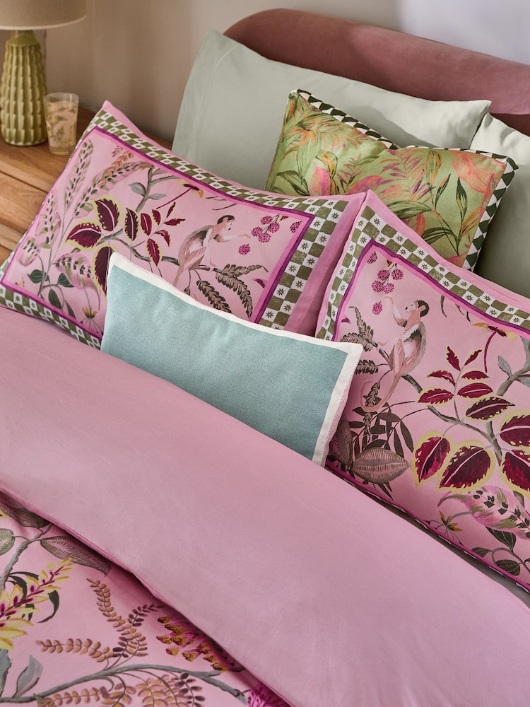 Pink 200 Thread Count Sateen Global Garden Floral Duvet Cover and Pillowcase Set - Image 4 of 6