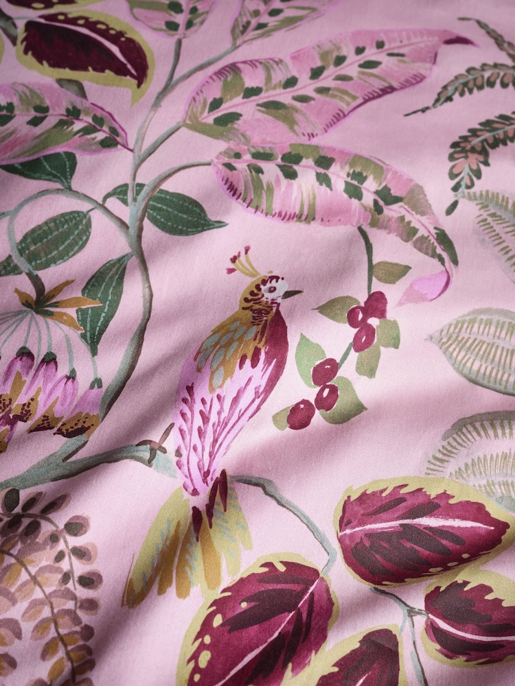 Pink 200 Thread Count Sateen Global Garden Floral Duvet Cover and Pillowcase Set - Image 5 of 6