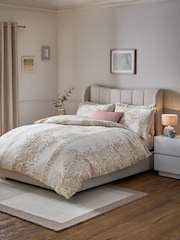 Natural/Green Floral 100% Cotton Jacquard Duvet Cover and Pillowcase Set - Image 1 of 1