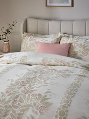 Natural/Green Floral 100% Cotton Jacquard Duvet Cover and Pillowcase Set - Image 2 of 4