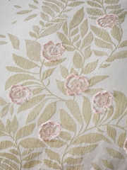 Natural/Green Floral 100% Cotton Jacquard Duvet Cover and Pillowcase Set - Image 3 of 4