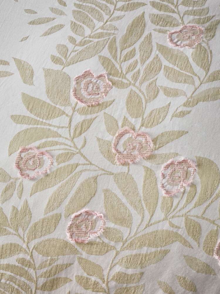 Natural/Green Floral 100% Cotton Jacquard Duvet Cover and Pillowcase Set - Image 3 of 4