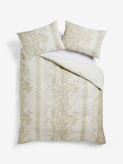 Natural/Green Floral 100% Cotton Jacquard Duvet Cover and Pillowcase Set - Image 4 of 4