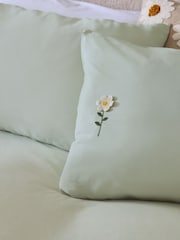 Sage Green 100% Cotton Floral Crochet Duvet Cover and Pillowcase Set - Image 3 of 4