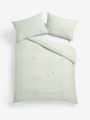 Sage Green 100% Cotton Floral Crochet Duvet Cover and Pillowcase Set - Image 4 of 4