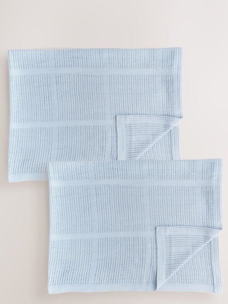2 Pack Blue 100% Cotton Baby Cellular Blanket - Image 1 of 4