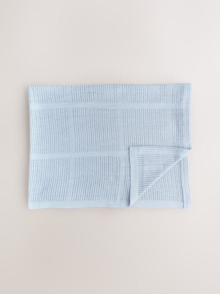 2 Pack Blue 100% Cotton Baby Cellular Blanket - Image 3 of 4