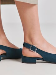 JD Williams Blue Wide Fit Low Block Heel Slingback Shoes - Image 4 of 4