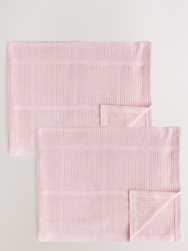 2 Pack Pink 100% Cotton Baby Cellular Blanket - Image 1 of 4