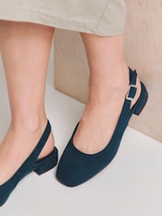 JD Williams Blue Extra Wide Fit Low Block Heel Slingback Shoes - Image 1 of 4