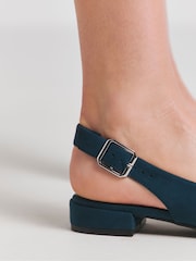 JD Williams Blue Extra Wide Fit Low Block Heel Slingback Shoes - Image 4 of 4