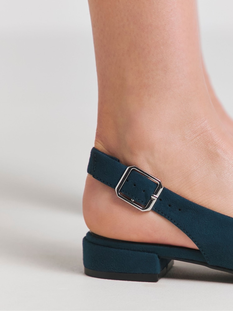 JD Williams Blue Extra Wide Fit Low Block Heel Slingback Shoes - Image 4 of 4