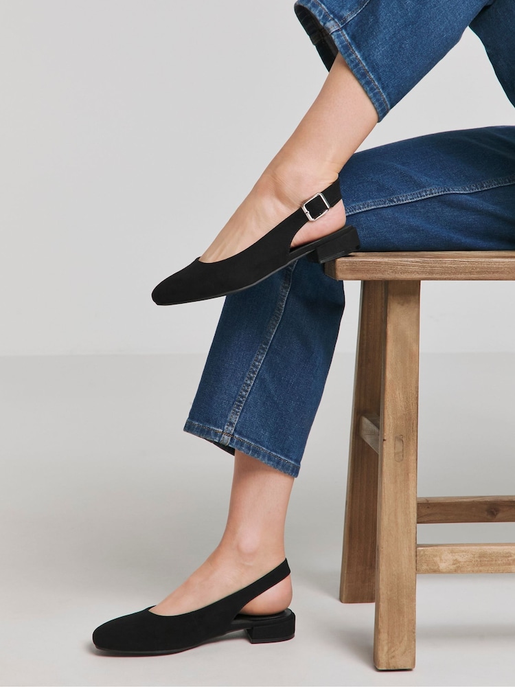 JD Williams Black Wide Fit Low Block Heel Slingback Shoes - Image 4 of 4