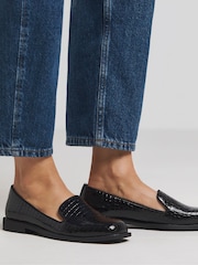 JD Williams Black Wide Fit Classic Slipper Cut Plain Loafers - Image 3 of 5