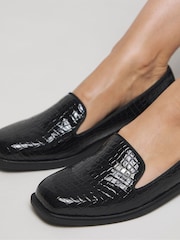 JD Williams Black Wide Fit Classic Slipper Cut Plain Loafers - Image 4 of 5