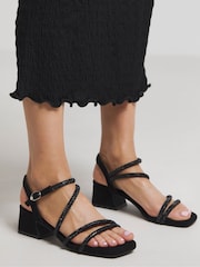 Simply Be Black Extra Wide Fit Low Block Heel Diamante Strap Detail Sandals - Image 2 of 4