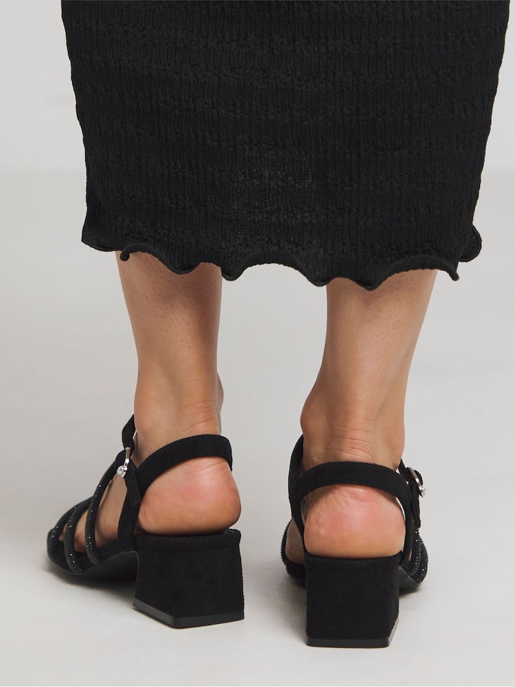 črna - Simply Be Extra širok kroj Low Block čevlji z visoko peto Diamante Strap Detail sandali - Slika 6 iz 6