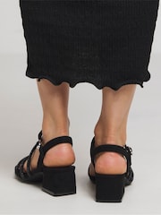 Simply Be Black Wide Fit Low Block Heel Diamante Strap Detail Sandals - Image 3 of 5