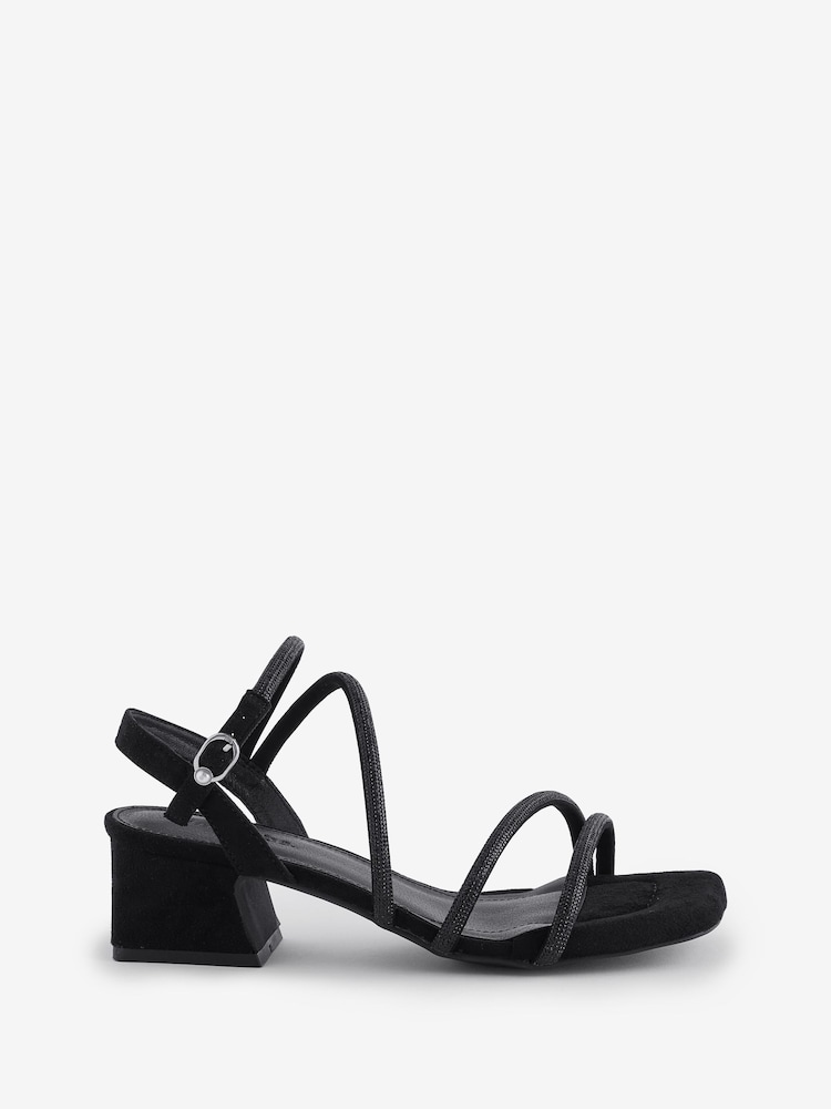 Simply Be Black Wide Fit Low Block Heel Diamante Strap Detail Sandals - Image 5 of 5