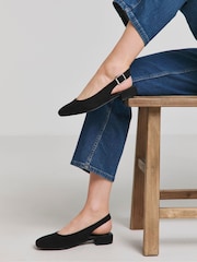 JD Williams Black Extra Wide Fit Low Block Heel Slingback Shoes - Image 1 of 4