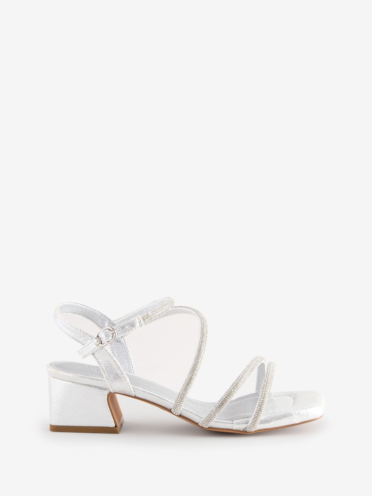 Simply Be - Sandalen met extra wijde pasvorm, lage blokhak en diamanten banddetail - Image 5 of 5