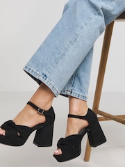 Zwart - Simply Be Wide Fit Knot Detail Platform Sandals - Image 1 of 5