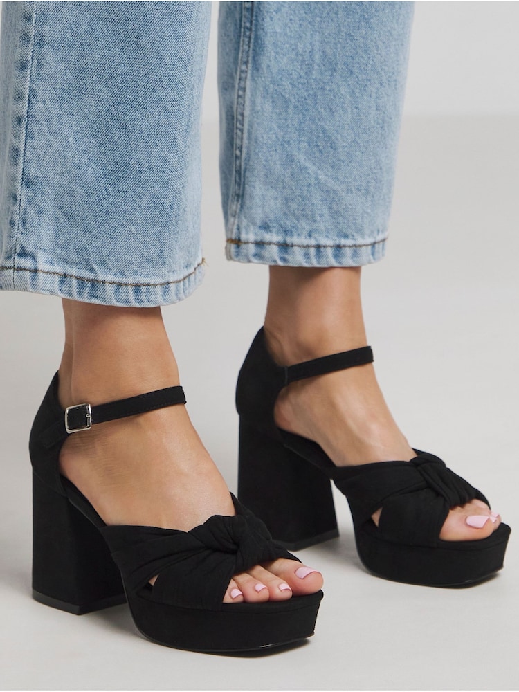 Zwart - Simply Be Wide Fit Knot Detail Platform Sandals - Image 2 of 5