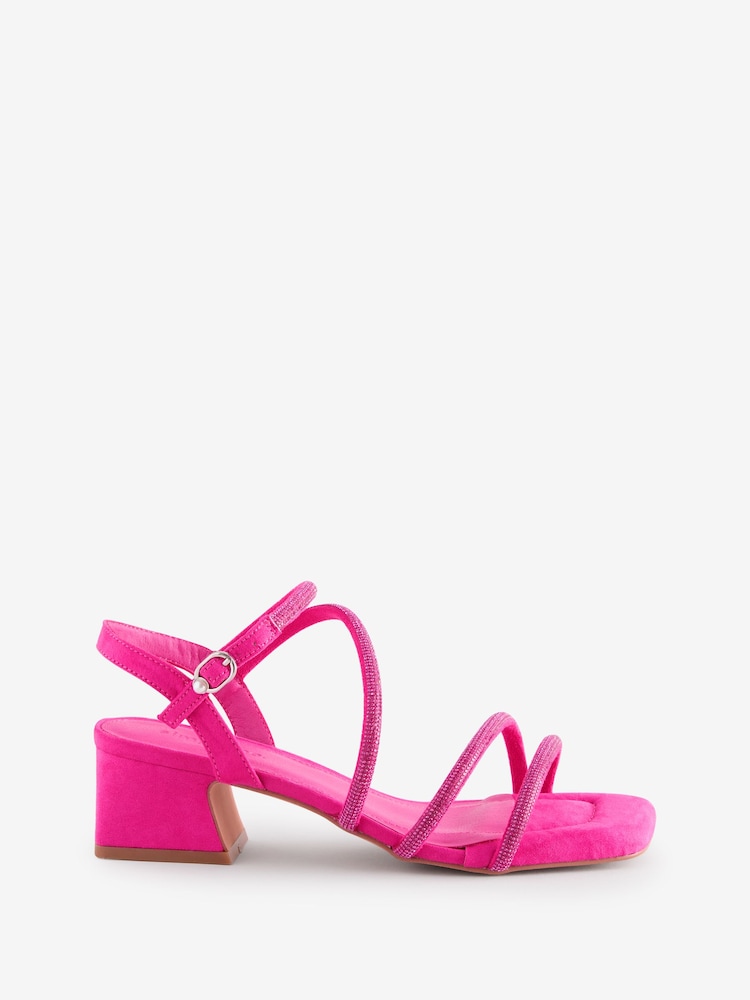 Simply Be Pink Extra Wide Fit Low Block Heel Diamante Strap Detail Sandals - Image 5 of 5