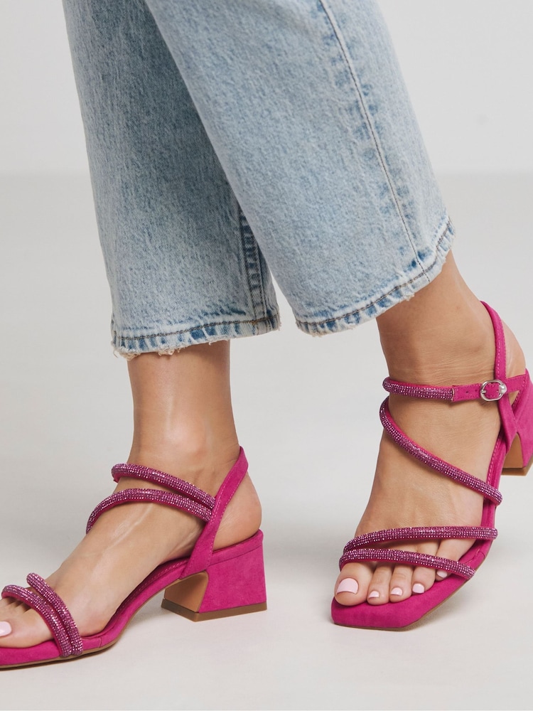 Roze - Simply Be - Sandalen met brede pasvorm, lage blokhak en diamanten banddetail - Image 3 of 5