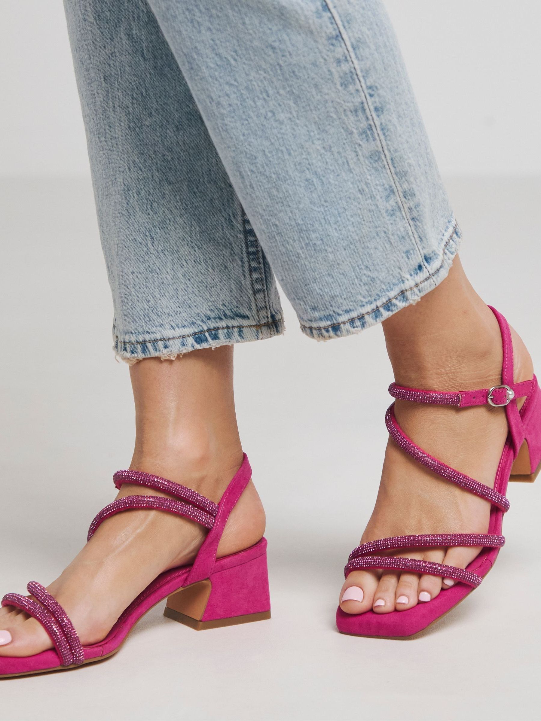 Buy Simply Be Pink Wide Fit Low Block Heel Diamante Strap Detail Sandals  from Next Luxembourg