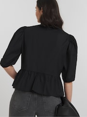 Simply Be Black Tie Front Puff Sleeve Blouse - Image 3 of 5