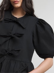 Simply Be Black Tie Front Puff Sleeve Blouse - Image 4 of 5